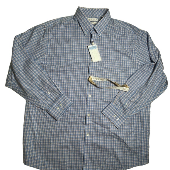 Roundtree & Yorke Gold Label Mens XL Blue Plaid Non-Iron Dress Shirt Business - Picture 1 of 7